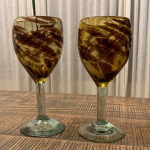 Vintage Hand Blown Tortoise Shell Amber Wine Glasses
Set of 2